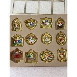 Vintage 12 Days of Christmas Brass Filigree Cut-Out Gold Metal Tree Ornaments